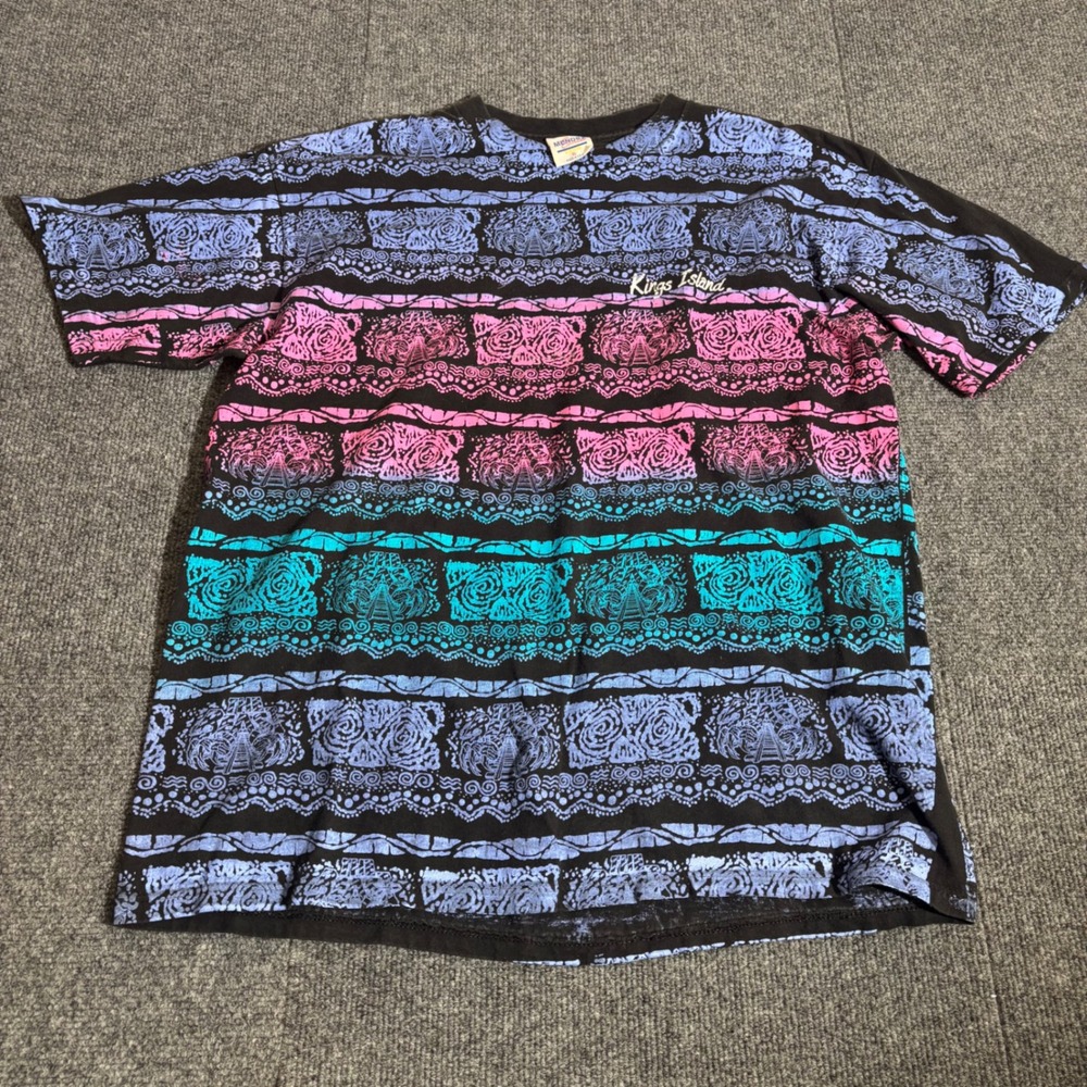Vintage Kings Island The Beast All Over Print Shirt XL Neon 90s Mendez USA Made